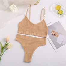 Charger l&#39;image dans la galerie, FINETOO Seamless Women Top Panties Set Cotton Tops Low Waist G-String Underwear Set Soft Active Wear Lingerie Fitness Crop Top