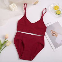 Charger l&#39;image dans la galerie, FINETOO Seamless Women Top Panties Set Cotton Tops Low Waist G-String Underwear Set Soft Active Wear Lingerie Fitness Crop Top