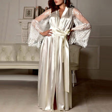 Load image into Gallery viewer, Womens Nightdress Sexy Long LaceLingerie  Bath Robe Gown  Imitation Ice Silk Nightdress Solid Color Nightgown Nightwear