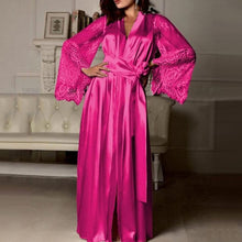 Load image into Gallery viewer, Womens Nightdress Sexy Long LaceLingerie  Bath Robe Gown  Imitation Ice Silk Nightdress Solid Color Nightgown Nightwear