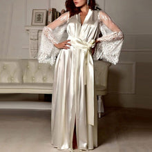 Load image into Gallery viewer, Womens Nightdress Sexy Long LaceLingerie  Bath Robe Gown  Imitation Ice Silk Nightdress Solid Color Nightgown Nightwear