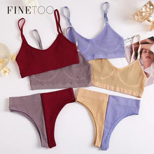 Charger l&#39;image dans la galerie, FINETOO Seamless Women Top Panties Set Cotton Tops Low Waist G-String Underwear Set Soft Active Wear Lingerie Fitness Crop Top