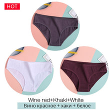 Load image into Gallery viewer, FINETOO 3PCS/Set Women&#39;s Underwear Cotton Panty Sexy Panties Female Underpants Solid Color Panty Intimates Women Lingerie M-2XL