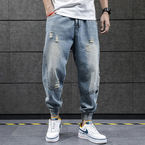 2020 New Hip Hop Harem Jeans Pants Men Loose Joggers Denim Casual Sweatpants Korea Ankle Length Trousers Streetwear