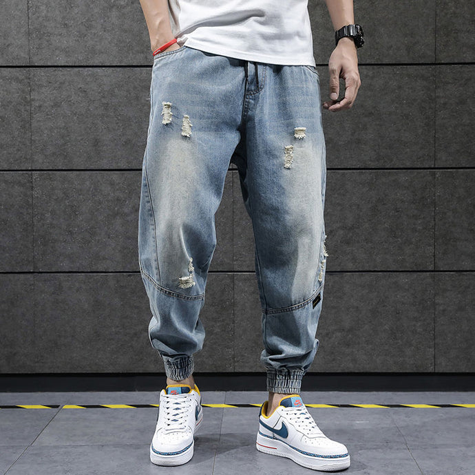 2020 New Hip Hop Harem Jeans Pants Men Loose Joggers Denim Casual Sweatpants Korea Ankle Length Trousers Streetwear