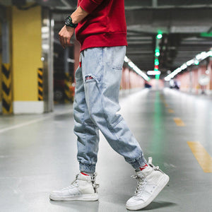 2020 New Hip Hop Harem Jeans Pants Men Loose Joggers Denim Casual Sweatpants Korea Ankle Length Trousers Streetwear