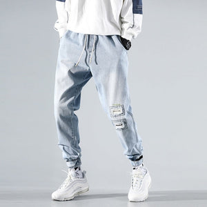 2020 New Hip Hop Harem Jeans Pants Men Loose Joggers Denim Casual Sweatpants Korea Ankle Length Trousers Streetwear