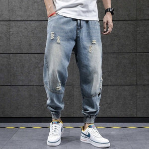 2020 New Hip Hop Harem Jeans Pants Men Loose Joggers Denim Casual Sweatpants Korea Ankle Length Trousers Streetwear