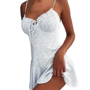 Muyogrt Women Dress Summer V Neck Sexy Floral Print Mini Dress  Shoulder Ruffle Party Dress Femme Backless A-Line Short Dress