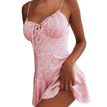 Load image into Gallery viewer, Muyogrt Women Dress Summer V Neck Sexy Floral Print Mini Dress  Shoulder Ruffle Party Dress Femme Backless A-Line Short Dress