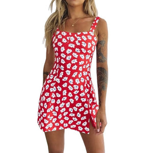 Muyogrt Women Dress Summer V Neck Sexy Floral Print Mini Dress  Shoulder Ruffle Party Dress Femme Backless A-Line Short Dress