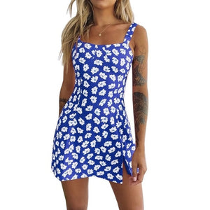 Muyogrt Women Dress Summer V Neck Sexy Floral Print Mini Dress  Shoulder Ruffle Party Dress Femme Backless A-Line Short Dress