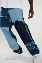 Charger l&#39;image dans la galerie, Men Wash Splice Casual Straight Tassel Patchwork Jeans Trousers Male Fashion Streetwear Loose Hip Hop Denim Full Length Pants