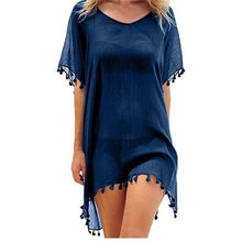 Cargar imagen en el visor de la galería, 2021 gasa borlas ropa de playa mujer traje de baño cubrir traje de baño verano Mini vestido suelto sólido Pareo cubrir Ups