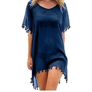 2021 gasa borlas ropa de playa mujer traje de baño cubrir traje de baño verano Mini vestido suelto sólido Pareo cubrir Ups