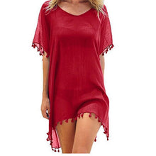 Cargar imagen en el visor de la galería, 2021 gasa borlas ropa de playa mujer traje de baño cubrir traje de baño verano Mini vestido suelto sólido Pareo cubrir Ups