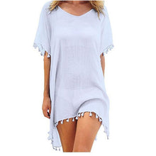 Cargar imagen en el visor de la galería, 2021 gasa borlas ropa de playa mujer traje de baño cubrir traje de baño verano Mini vestido suelto sólido Pareo cubrir Ups