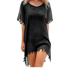 Cargar imagen en el visor de la galería, 2021 gasa borlas ropa de playa mujer traje de baño cubrir traje de baño verano Mini vestido suelto sólido Pareo cubrir Ups