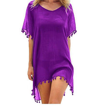 Cargar imagen en el visor de la galería, 2021 gasa borlas ropa de playa mujer traje de baño cubrir traje de baño verano Mini vestido suelto sólido Pareo cubrir Ups