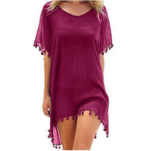 Cargar imagen en el visor de la galería, 2021 gasa borlas ropa de playa mujer traje de baño cubrir traje de baño verano Mini vestido suelto sólido Pareo cubrir Ups
