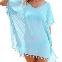 Cargar imagen en el visor de la galería, 2021 gasa borlas ropa de playa mujer traje de baño cubrir traje de baño verano Mini vestido suelto sólido Pareo cubrir Ups