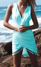 Load image into Gallery viewer, Sexy Bikini Cover Up Women Deep V-neck Beach Dress with Tassel Beachwear Swimwear Solid Tunic Sarong Summer Dress