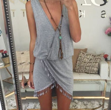 Load image into Gallery viewer, Sexy Bikini Cover Up Women Deep V-neck Beach Dress with Tassel Beachwear Swimwear Solid Tunic Sarong Summer Dress