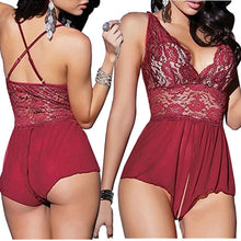 Load image into Gallery viewer, Ladies Women Lace V-neck Sexy Lingerie Bodysuit Jumpsuit Nighty Nightwear Under Sleeveless Bikini Cover Up
