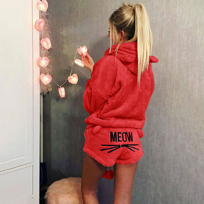 Plus size Women's Pajama Sets Autumn Winter Flannel Cartoon Warm Pyjamas Animal Sleepwear Cat Cute Female Fashion Girls Homewear
