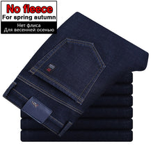 Charger l&#39;image dans la galerie, 2020 Winter New Men&#39;s Warm Slim Fit Jeans Business Fashion Thicken Denim Trousers Fleece Stretch Brand Pants Black Blue