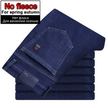Charger l&#39;image dans la galerie, 2020 Winter New Men&#39;s Warm Slim Fit Jeans Business Fashion Thicken Denim Trousers Fleece Stretch Brand Pants Black Blue