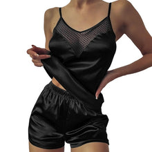 Load image into Gallery viewer, Satin Pajamas Sexy Lace Pijama Nightie Sleepwear Home Clothes Tops and Shorts Women&#39;s Silk Pajamas Solid Color Pajama Set Women