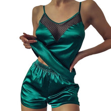 Load image into Gallery viewer, Satin Pajamas Sexy Lace Pijama Nightie Sleepwear Home Clothes Tops and Shorts Women&#39;s Silk Pajamas Solid Color Pajama Set Women