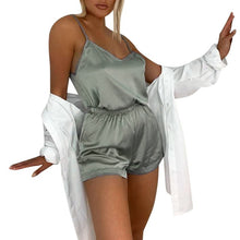 Load image into Gallery viewer, Satin Pajamas Sexy Lace Pijama Nightie Sleepwear Home Clothes Tops and Shorts Women&#39;s Silk Pajamas Solid Color Pajama Set Women