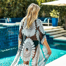 Charger l&#39;image dans la galerie, CUPSHE Black Sunflower Crochet Bikini Cover Up Sexy Swimsuit Beach Dress Women 2021 Summer Bathing Suit Beachwear Tunic Shirt