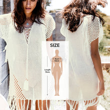 Cargar imagen en el visor de la galería, CUPSHE blanco Crochet Bikini cubrir con flecos Trim mujeres Sexy Hollow túnica playa vestido 2021 verano traje de baño ropa de playa