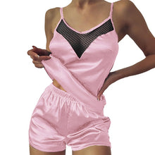Load image into Gallery viewer, Satin Pajamas Sexy Lace Pijama Nightie Sleepwear Home Clothes Tops and Shorts Women&#39;s Silk Pajamas Solid Color Pajama Set Women