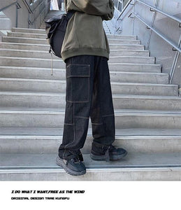 S-5XL Plus Size Men Wide Leg Jeans Mens 2021 Autumn Spring Hip Hop Streetwear New Loose Straight Baggy Denim Pants Male Brand