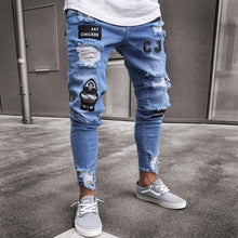 Charger l&#39;image dans la galerie, Skinny ripped jeans men Pants Pencil Biker Side Striped Jeans Destroyed Hole Hip Hop Slim Fit Man Scratched Jean Hombre Pantalon