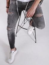 Charger l&#39;image dans la galerie, Skinny ripped jeans men Pants Pencil Biker Side Striped Jeans Destroyed Hole Hip Hop Slim Fit Man Scratched Jean Hombre Pantalon