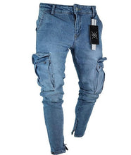 Charger l&#39;image dans la galerie, Skinny ripped jeans men Pants Pencil Biker Side Striped Jeans Destroyed Hole Hip Hop Slim Fit Man Scratched Jean Hombre Pantalon