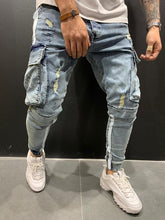 Charger l&#39;image dans la galerie, Skinny ripped jeans men Pants Pencil Biker Side Striped Jeans Destroyed Hole Hip Hop Slim Fit Man Scratched Jean Hombre Pantalon