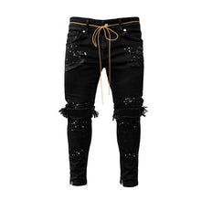 Charger l&#39;image dans la galerie, Skinny ripped jeans men Pants Pencil Biker Side Striped Jeans Destroyed Hole Hip Hop Slim Fit Man Scratched Jean Hombre Pantalon