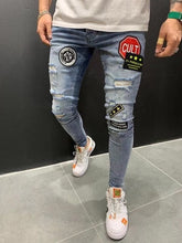 Charger l&#39;image dans la galerie, Skinny ripped jeans men Pants Pencil Biker Side Striped Jeans Destroyed Hole Hip Hop Slim Fit Man Scratched Jean Hombre Pantalon