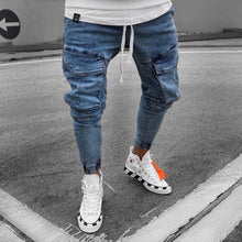 Charger l&#39;image dans la galerie, Skinny ripped jeans men Pants Pencil Biker Side Striped Jeans Destroyed Hole Hip Hop Slim Fit Man Scratched Jean Hombre Pantalon
