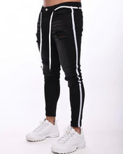 Charger l&#39;image dans la galerie, Skinny ripped jeans men Pants Pencil Biker Side Striped Jeans Destroyed Hole Hip Hop Slim Fit Man Scratched Jean Hombre Pantalon