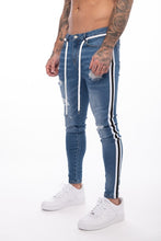 Charger l&#39;image dans la galerie, Skinny ripped jeans men Pants Pencil Biker Side Striped Jeans Destroyed Hole Hip Hop Slim Fit Man Scratched Jean Hombre Pantalon