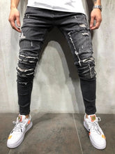 Charger l&#39;image dans la galerie, Skinny ripped jeans men Pants Pencil Biker Side Striped Jeans Destroyed Hole Hip Hop Slim Fit Man Scratched Jean Hombre Pantalon
