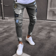 Charger l&#39;image dans la galerie, Skinny ripped jeans men Pants Pencil Biker Side Striped Jeans Destroyed Hole Hip Hop Slim Fit Man Scratched Jean Hombre Pantalon