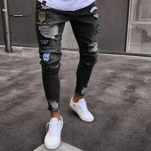 Charger l&#39;image dans la galerie, Skinny ripped jeans men Pants Pencil Biker Side Striped Jeans Destroyed Hole Hip Hop Slim Fit Man Scratched Jean Hombre Pantalon